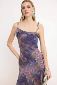 TRENDYOLMİLLA Purple-Multicolored Abstract pattern Siphon Midi Lined Party Dress - Image 2