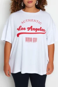 Trendyol Curve White Wide Pattern Crew Neck Printed 100% Cotton Knitting T-Shirt - Image 4
