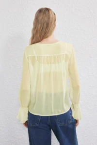 TRENDYOLMİLLA Light Yellow Boho Siphon Ruffle and Tire Detailed Shirt - Image 4