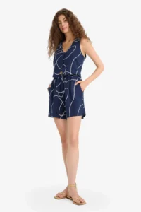 DeFacto Regular Fit Normal Waist Patterned Elastic Banded Linen Blend Shorts