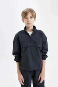 DeFacto Boy's Oversize Wide Fit Zipper Collar Parachute Long Sleeve Shirt