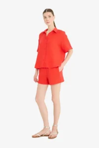 DeFacto 100% Cotton Relax Fit High Waist Short Leg White Muslin Shorts