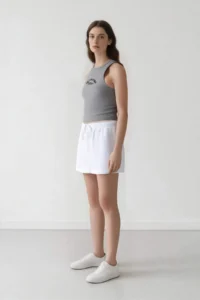 DeFacto 100% Cotton Relax Fit High Waist Short Leg White Muslin Shorts - Image 4