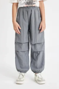 DeFacto Girl's Gray Parachute Jogger Pants with Elastic Waist and Leg Pockets - Image 4