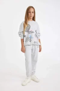 DeFacto Girl's Printed Gray Jogger Sweatpants with Elastic Waist Cuff - Image 3