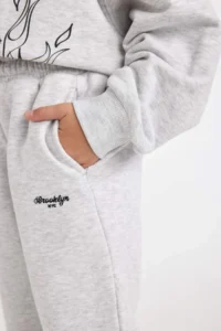 DeFacto Girl's Printed Gray Jogger Sweatpants with Elastic Waist Cuff - Image 5