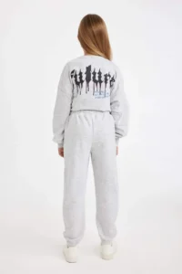 DeFacto Girl's Printed Gray Jogger Sweatpants with Elastic Waist Cuff - Image 6