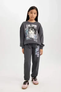 DeFacto Girls' Printed Jogger Sweatpants with Elastic Waist and Pocket
