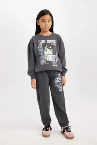DeFacto Girls' Printed Jogger Sweatpants with Elastic Waist and Pocket - Image 2