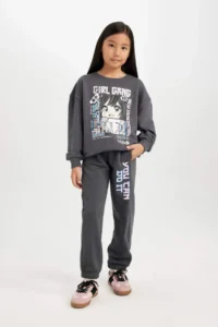 DeFacto Girls' Printed Jogger Sweatpants with Elastic Waist and Pocket - Image 3