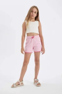 DeFacto Girls' Elastic Waist Basic Plain Shorts - Image 2