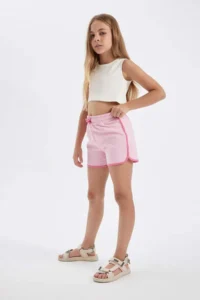 DeFacto Girls' Elastic Waist Basic Plain Shorts - Image 3