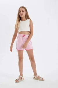 DeFacto Girls' Elastic Waist Basic Plain Shorts - Image 4