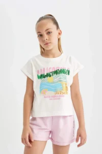 DeFacto Printed Elastic Waist Shorts Girls' - Image 2