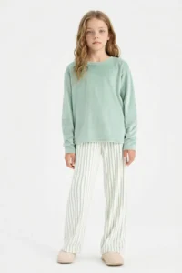 DeFacto Girl's Pajama Set Fleece Long Sleeve Top Long Bottom