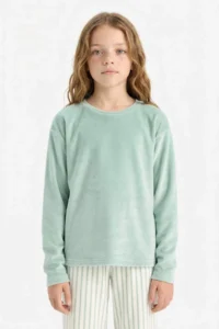 DeFacto Girl's Pajama Set Fleece Long Sleeve Top Long Bottom - Image 3