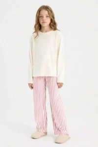 DeFacto Girl's Pajama Set Fleece Long Sleeve Top Long Bottom - Image 3