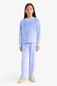 DeFacto Pajama Set Fleece Long Sleeve Top Long Bottom Girl Child