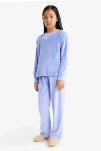 DeFacto Pajama Set Fleece Long Sleeve Top Long Bottom Girl Child - Image 2