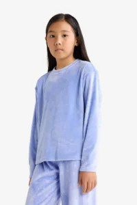 DeFacto Pajama Set Fleece Long Sleeve Top Long Bottom Girl Child - Image 3