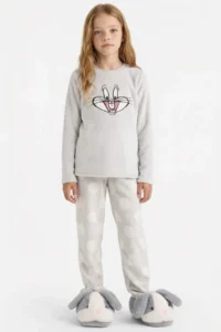 DeFacto Girl's Pajama Set Looney Tunes Plush Long Sleeve Top Long Bottom