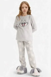 DeFacto Girl's Pajama Set Looney Tunes Plush Long Sleeve Top Long Bottom - Image 2
