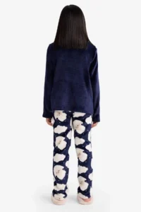 DeFacto Girl's Pajama Set Plush Long Sleeve Top with Elastic Waist Long Bottom - Image 6