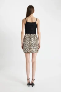 DeFacto Leopar Desenli Normal Bel Saten Mini Etek - Image 7