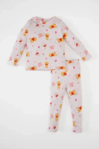 DeFacto Baby Girl Pajama Set Disney Winnie The Pooh Ribbed Long Sleeve Top Long Bottom