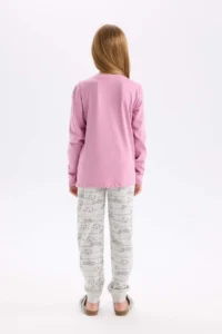 DeFacto Girl's Pajama Set Teddy Bear Printed Long Sleeve Top Elastic Waist Patterned Long Bottom - Image 6
