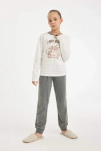 DeFacto Girl's Pajama Set Bear Printed Long Sleeve Top Long Bottom (24 AU) - Image 3