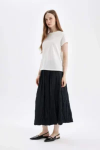 DeFacto A Cut Basic Plain Satin Maxi Skirt - Image 2