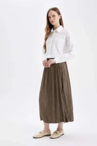 DeFacto A Cut Basic Plain Satin Maxi Skirt - Image 2