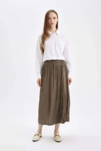 DeFacto A Cut Basic Plain Satin Maxi Skirt - Image 3