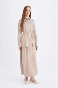 DeFacto A Cut Basic Plain Satin Maxi Skirt - Image 3