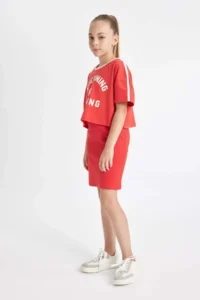 DeFacto Girl's 2-Piece Set Ribbed Camisole Dress Printed Short Sleeve T-Shirt - Image 2
