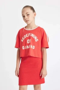 DeFacto Girl's 2-Piece Set Ribbed Camisole Dress Printed Short Sleeve T-Shirt - Image 3