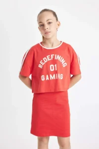 DeFacto Girl's 2-Piece Set Ribbed Camisole Dress Printed Short Sleeve T-Shirt - Image 4