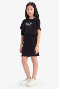 DeFacto Set of 2 Ribbed Camisole Dress Printed Short Sleeve T-Shirt Girls - Image 2