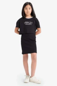 DeFacto Set of 2 Ribbed Camisole Dress Printed Short Sleeve T-Shirt Girls - Image 3