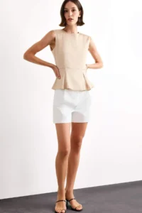 DeFacto High Waist Belted Short Leg White Shorts - Image 2