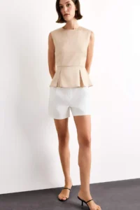 DeFacto High Waist Belted Short Leg White Shorts - Image 4