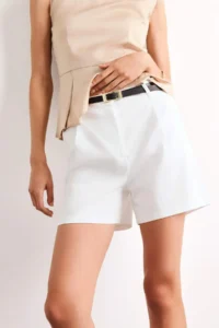DeFacto High Waist Belted Short Leg White Shorts - Image 6