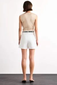 DeFacto High Waist Belted Short Leg White Shorts - Image 7
