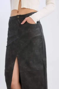 DeFacto Pencil Washed High Waist Faux Leather Midi Skirt - Image 5
