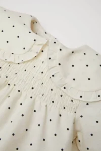 DeFacto Big Collar Polka Dot Twill Long Sleeve Ecru Baby Girl Shirt D3046A5/ER99 - Image 2