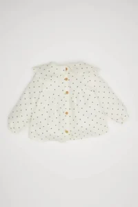 DeFacto Big Collar Polka Dot Twill Long Sleeve Ecru Baby Girl Shirt D3046A5/ER99 - Image 5