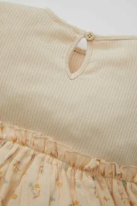 DeFacto Baby Girl Crew Neck Long Sleeve Corduroy Skirt Floral Patterned Camisole Dress - Image 2
