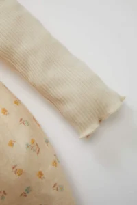 DeFacto Baby Girl Crew Neck Long Sleeve Corduroy Skirt Floral Patterned Camisole Dress - Image 3