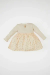 DeFacto Baby Girl Crew Neck Long Sleeve Corduroy Skirt Floral Patterned Camisole Dress - Image 5